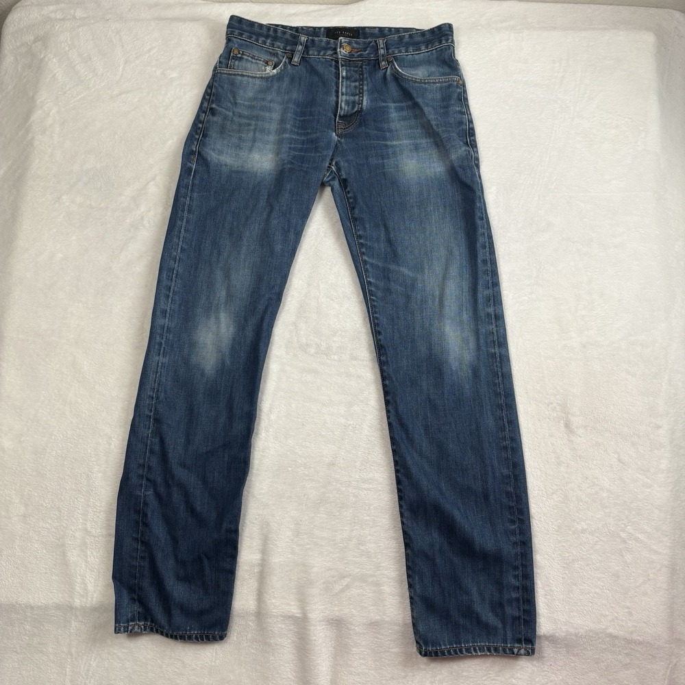 Ted Baker Button Fly Regular Straight Leg Blue Jeans Denim Pants Mens 30R" Waist